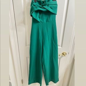 the cutest green jumpsuit! strapless on top with flare legs! one of my favs!